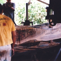 They have to cut away a big portion of the logs in order to get to the choice material in the middle.