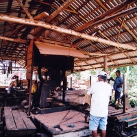 They're making the first cut. That bandsaw is actually twice as tall; the other half of it is below the deck.