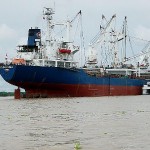 Exotic wood loaded on the barge and ready for passage down the Amazon River