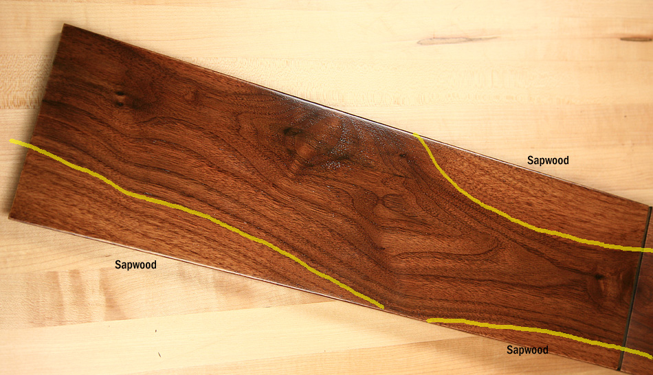 Walnut wood dyed to blend sapwood and heartwood