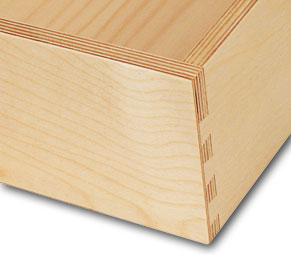 Solid joinery like half-blind dovetail joints are not only possible with Baltic birch, but they look good too. 